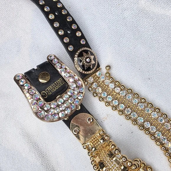 Christine Alexander Chain Leather Belt Womens Crystal Rhinestone XL Christine Alexander Swarovski Crystal / White Leather Belt  main image 3